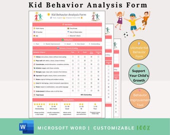Kid Behavior Analysis Form - Kids Good Behavior - Behavior Management - Behavior Analyst - Behavior Analysis -  Kids Behavior Tracker