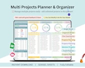 Multi Projects Planner - Project Planner - Multiple Projects Tracker - Project Planning - Project Task Tracker - Project Spreadsheet