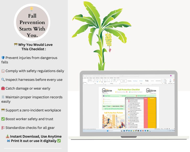 Fall Protection Spreadsheet Fall Protection Inspection Checklist - Safety Checklist - Fall ...