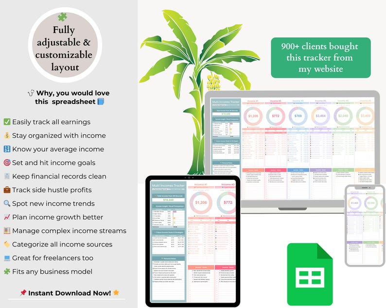 Tips Income Template Multi Income Tracker - Income Tracker - Income Tracker Sheets - Income ...