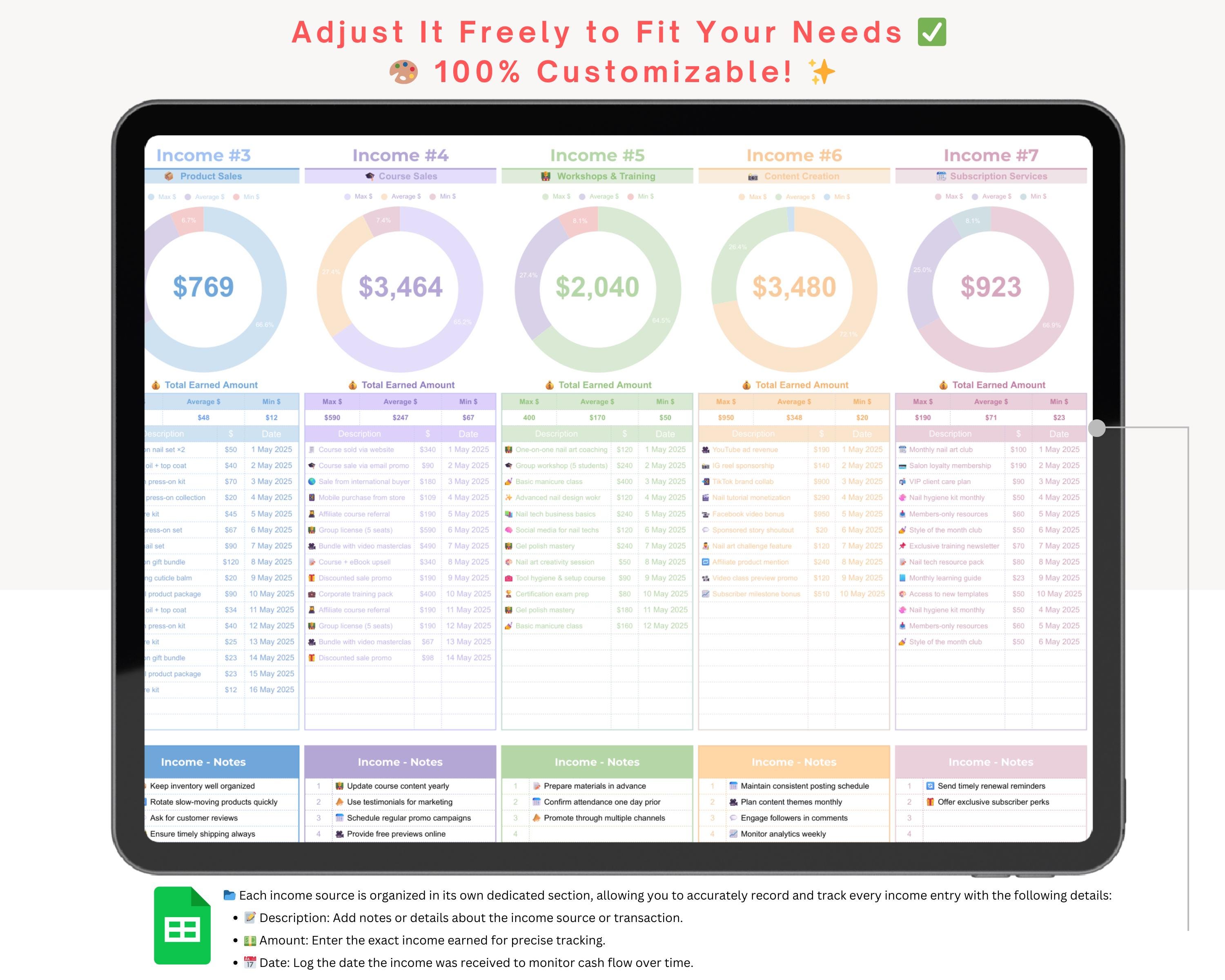 Multi Income Tracker - Income Tracker - Income Tracker Sheets - Income ...