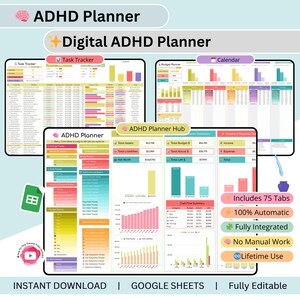 ADHD-arbetsplanerare - ADHD-planerare - personlig ekonomi - 2026-planerare - uppgiftsspårare - vanespårare - budgetkalkylblad - räkningsspårare