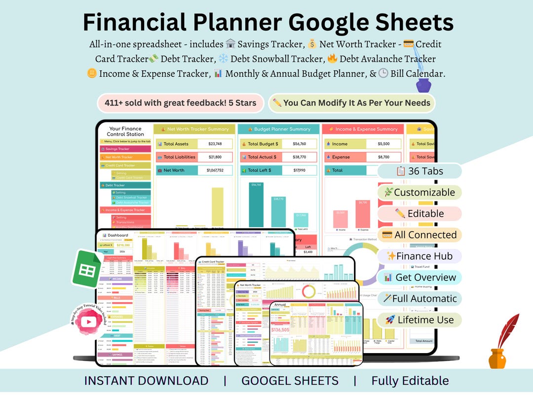 Financial Planner Google Sheets - Budget Tracker - Savings Tracker ...