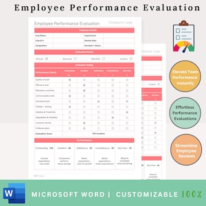 Employee Performance Evaluation Form - Performance Review - Performance  Appraisal - Evaluation Form - Annual Performance Review - HR Forms