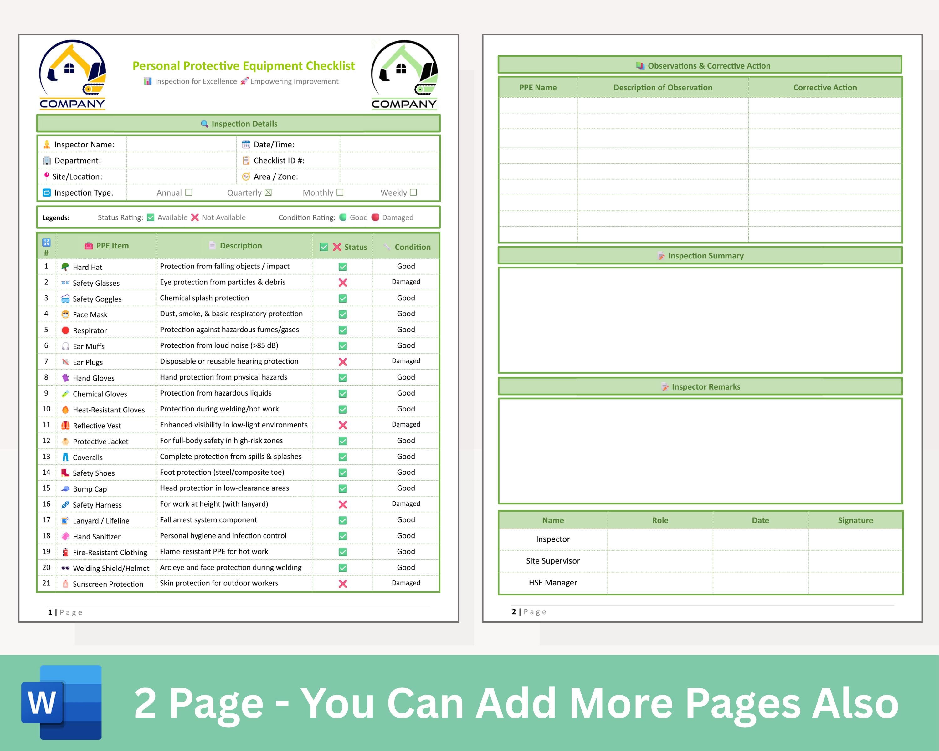 Ppe Routine Inspection Checklist PPE Inspection Checklist - PPE Inspection - Ppe Checklist - Ppe Audit ...