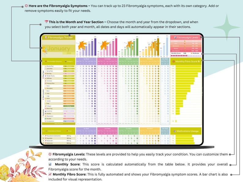 Fibromyalgia Planner - symptom tracker - Fibromyalgia tracker - Fibromyalgia - chronic illness - chronic pain - chronic pain tracker - fibro - chronic illness log - medicine tracker - Trigger tracker - headache tracker - medicine organizer - medication tracker - daily mood tracker - mood tracker - pain tracker - fibromyalgia pain - fibromyalgia warrior - fibromyalgia awareness - fibromyalgia gift - fibromyalgia diary - chronic illness log - Trigger tracker - medicine tracker - symptoms tracker