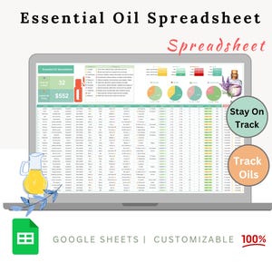 Spreadsheet etherische olie - sjabloon etherische olie - lijst etherische oliën - etherische olie - afdrukbare etherische oliën - biologische etherische oliën