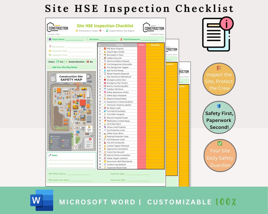 Site HSE Inspection Checklist - Construction Safety Checklist - Site ...