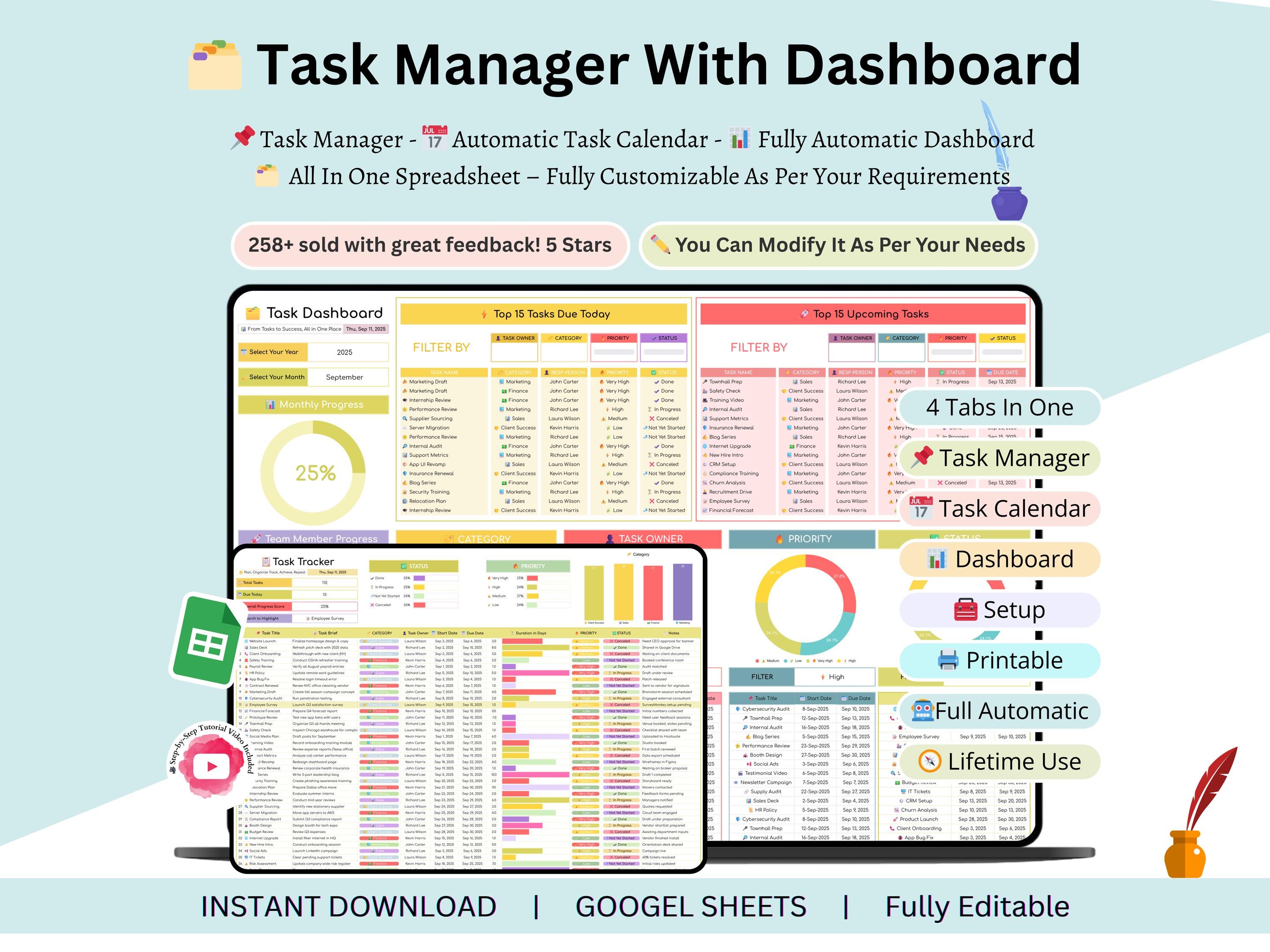 Task Manager - Task Management Template - Task Management Dashboard ...