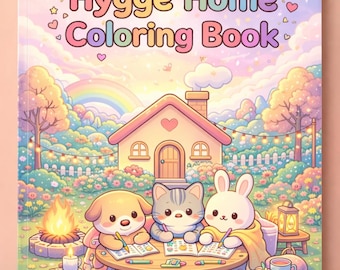 Coloring book Cozy Hygge Home Coloring Book 140 Bold and Easy Pages, adult coloring book Kawaii Aesthetic Digital Download, coloring pages