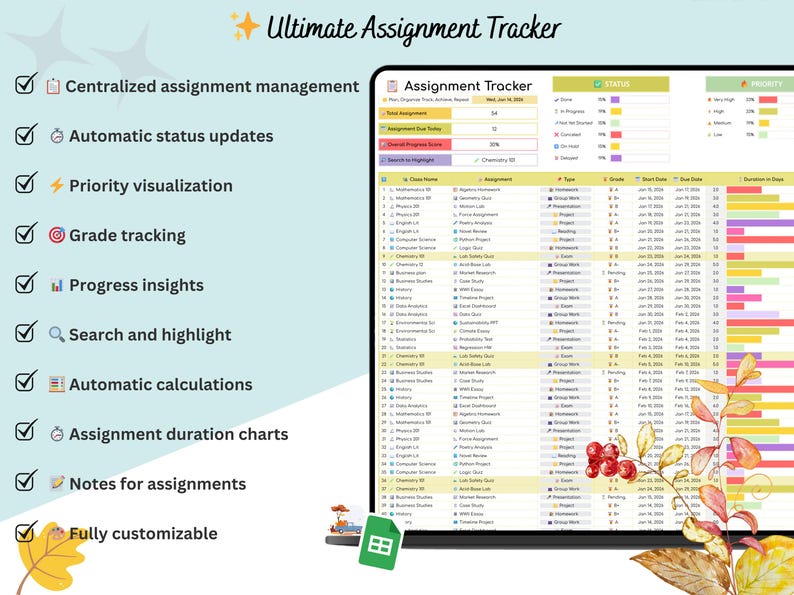 Assignment Tracker - Student Planner - College Planner - College ...