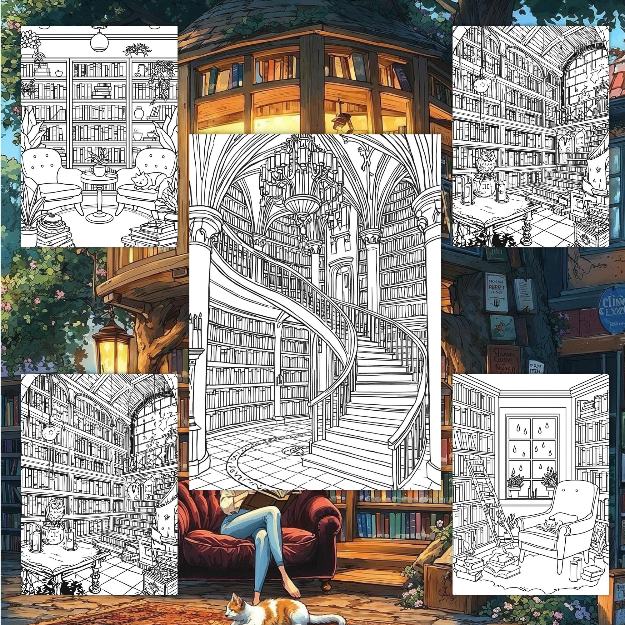 1000+ Library Coloring Pages Enchanted Library Fantasy Library Adult ...