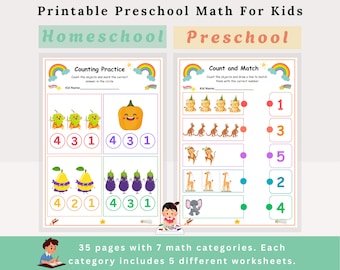 Vorschul-Mathe-Bundle - Kindergarten-Mathe-Arbeitsblätter, Vorschul-Mathe, Mathe für zu Hause, Mathematik-Arbeitsblätter, Aktivitäten für die Vorschule