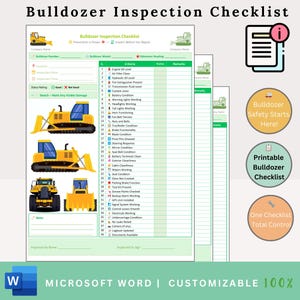 Peut inclure: Une liste de contrôle imprimable pour l'inspection d'un bulldozer. La liste de contrôle comprend une variété d'éléments à inspecter, tels que le moteur, les freins, les lumières et les pneus. La liste de contrôle comprend également une section pour les notes et un espace pour la signature de l'inspecteur. La liste de contrôle est conçue pour aider à garantir que le bulldozer est sûr à utiliser.