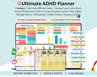 adhd planner - adhd digital planner - adhd daily planner - adhd life planner - budget planner - goal tracker - income and expense tracker