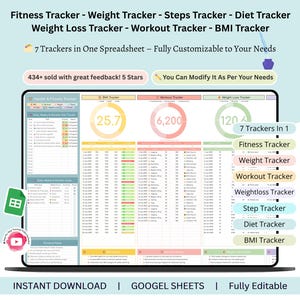 Viktmätare - fitnesstracker - träningsspårare - stegspårare - viktmätare - dietspårare - BMI-kalkylblad - 7 spårare i 1