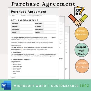 Purchase Agreement - Business Sales Contract - Asset Purchase Agreement - Purchase Agreement Contract - Buy Sell Agreement - Sale Agreement