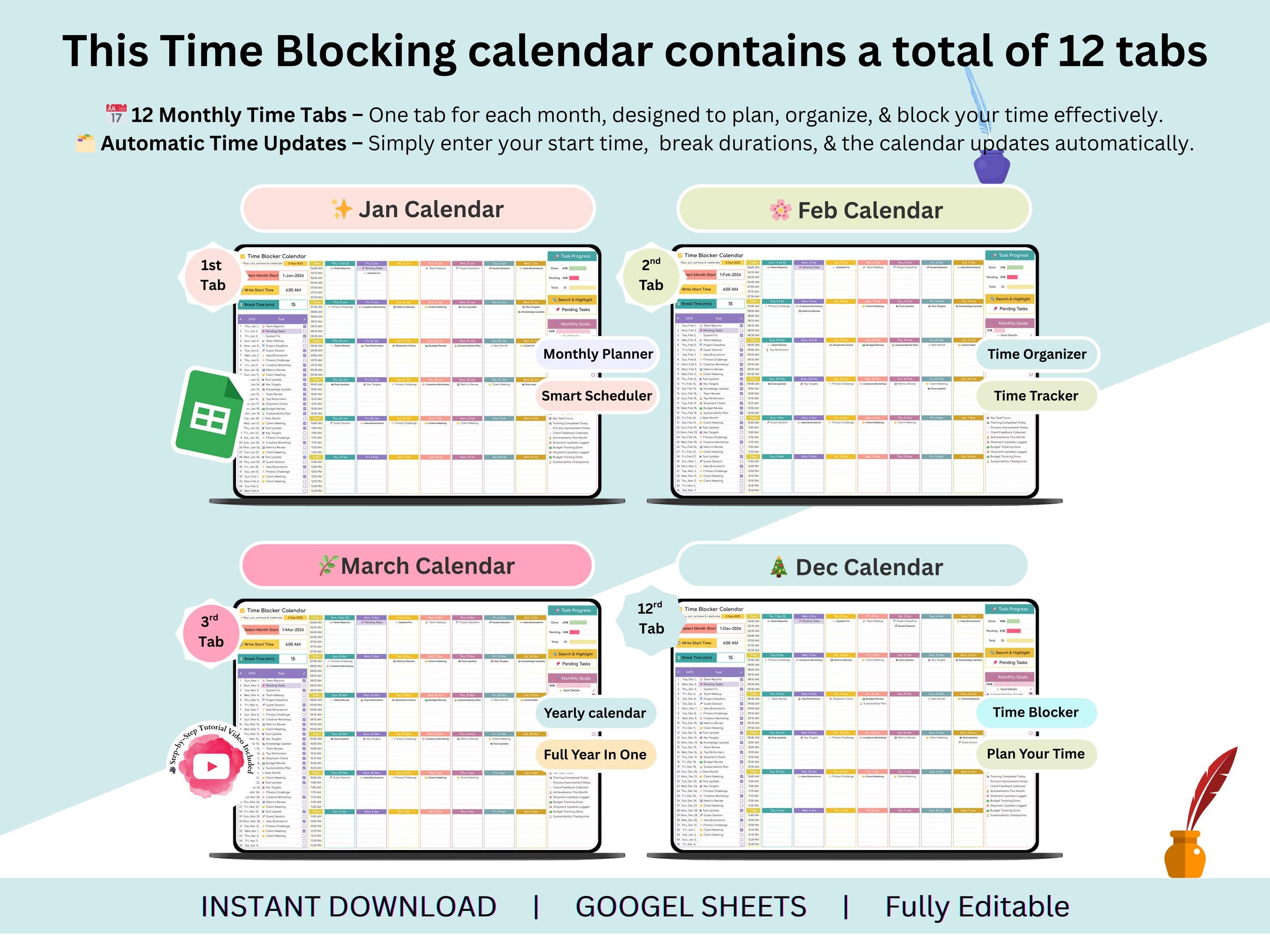 Time Blocking Calendar - Time Blocking Planner - Daily Calendar Time ...