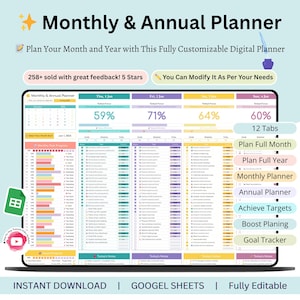 Yearly Digital Planner - monthly digital planner - adhd digital planner - annual planner - daily planner - weekly planner - monthly planner