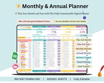 Yearly Digital Planner - monthly digital planner - adhd digital planner - annual planner - daily planner - weekly planner - monthly planner