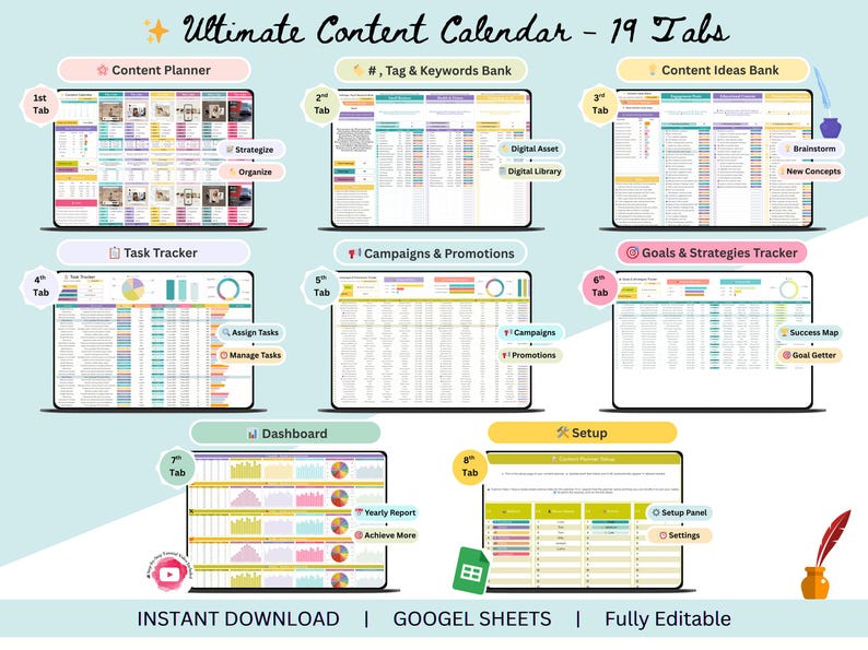 Content Calendar - content calendar spreadsheet - social media content calendar - social media calendar - social media content planner - content tracker  - social media tracker - social media manager - social media - social media content - content organizer - social media planner - content creator - social media posts - social media plan - content planner - social media kit - media kit - content planner canva - content planner template - content calendar planners - notion content calendar