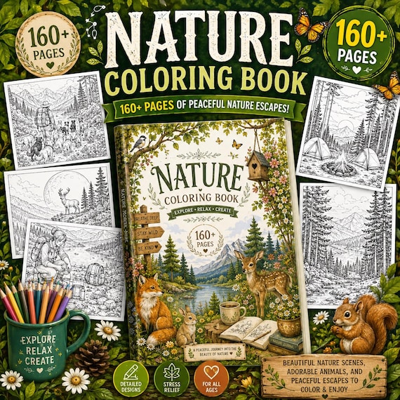 160+ Nature coloring book nature coloring pages adult coloring stress relief color nature coloring mindfulness coloring coloring sheets