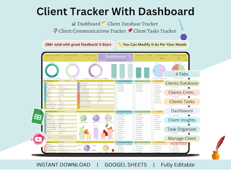 Client Tracker - Client Spreadsheet - CRM Dashboard - CRM - CRM ...