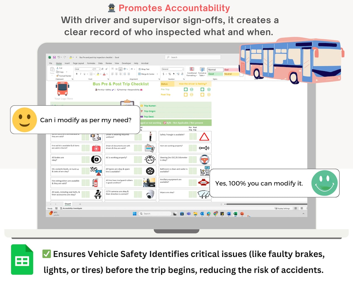 Bus Pre Trip Inspection Checklist - Bus Inspection Checklist - Bus ...