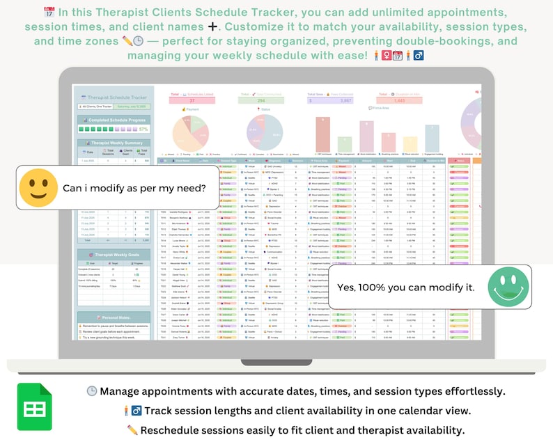 Therapist Client Tracker - Therapist Scheduler - Therapist Caseload ...