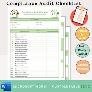 Compliance Audit Checklist - Compliance Audit Template - HR Compliance Audit - ISO Compliance Audit - Business Compliance Checklist - QMS