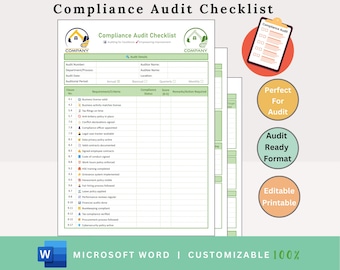 Compliance Audit Checklist - Compliance Audit Template - HR Compliance Audit - ISO Compliance Audit - Business Compliance Checklist - QMS