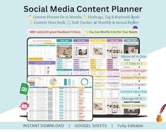 Social Media Content Planner - content planner - social media planner - social media manager bundle - social media manager - social media