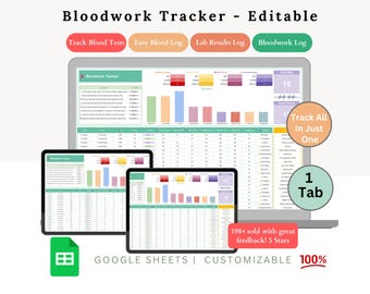 Bloodwork Tracker - blood test tracker - blood work tracker - blood test tracker - test results tracker - blood test results - blood test