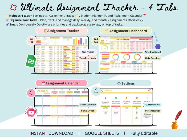 Assignment Tracker - Student Planner - College Planner - College ...
