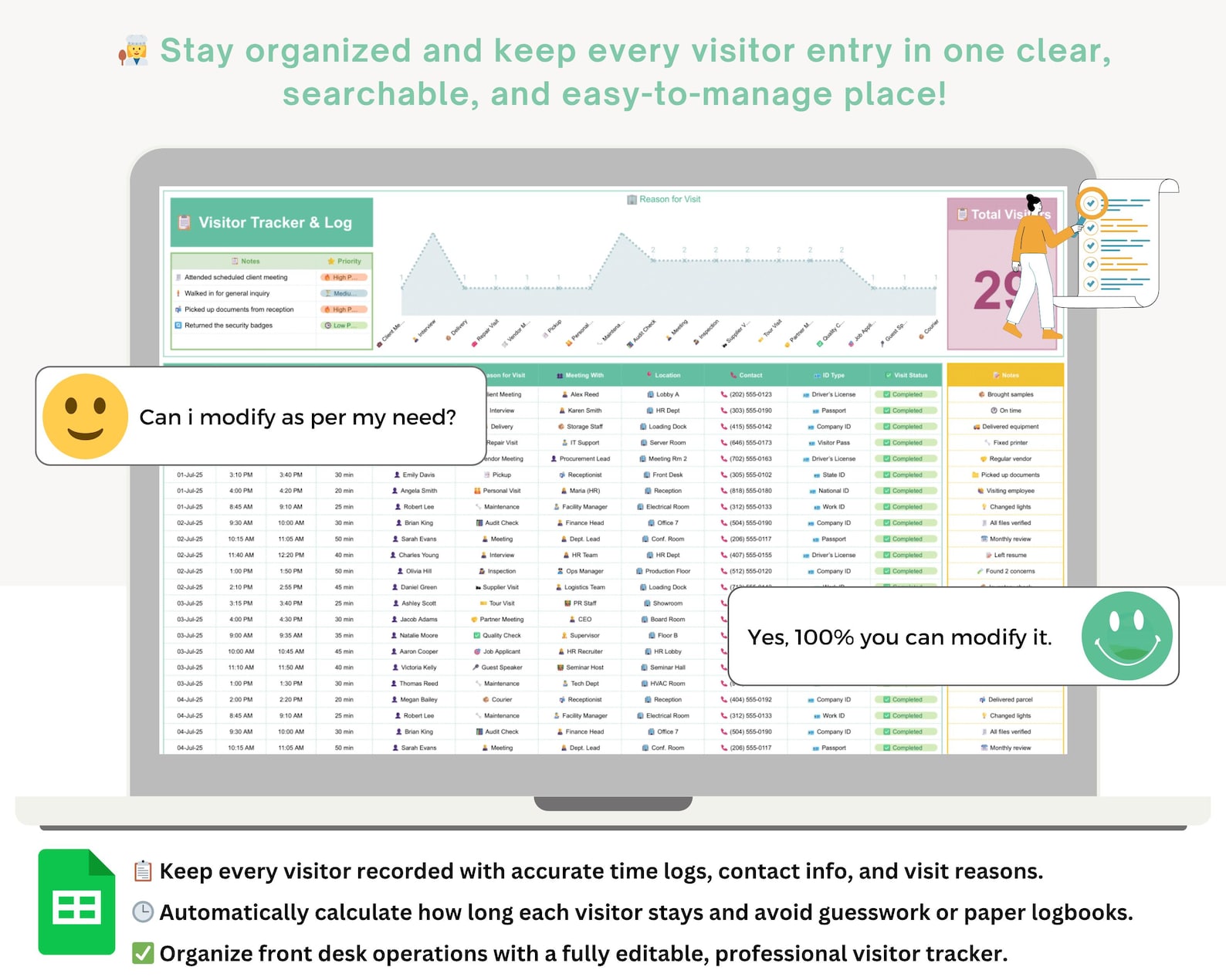 Visitor Tracker Google Sheet: Automated Business Visit Log Template - Etsy