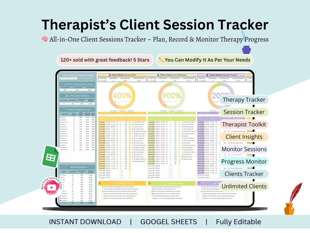 Therapist Session Tracker - Therapy Client Tracker - Therapist Tracker ...