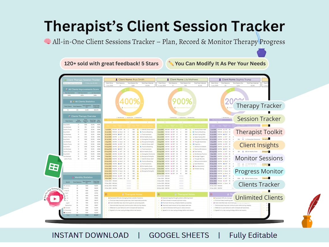 Tracking Session Designs Therapist Session Tracker - Therapy Client Tracker - Therapist Tracker ...