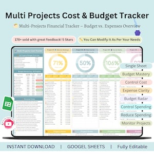 Project Cost Tracker - Multi project cost tracker - project budget - project tracker - project budget spreadsheet -Multiple Projects Tracker