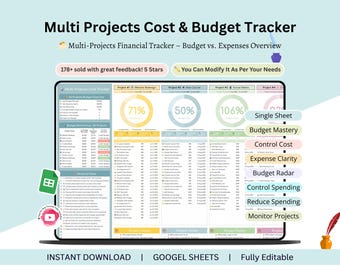 Project Cost Tracker - Multi project cost tracker - project budget - project tracker - project budget spreadsheet -Multiple Projects Tracker