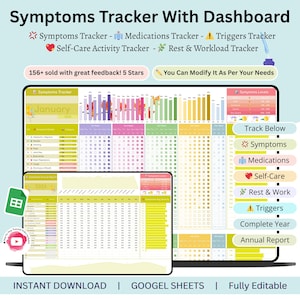 Symptoms tracker - symptom tracker monthly - symptom tracker google sheets - adhd symptom tracker - medical symptom tracker - symptom log