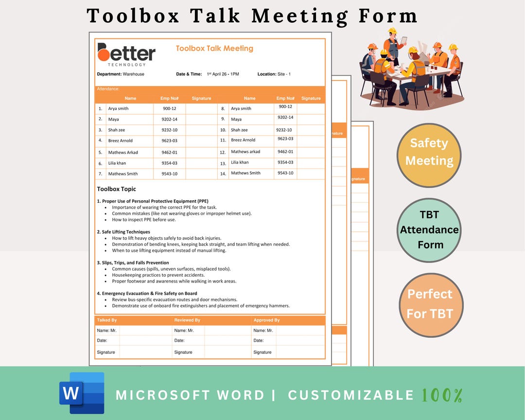 Toolbox Talk Form - Toolbox Talks - Safety Talk - Health and Safety ...