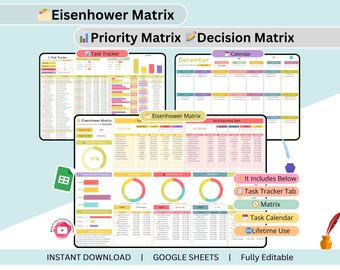 Eisenhower Matrix - Prioritäten Matrix - Entscheide Matrix - To do Liste - Aufgaben Tracker - Aufgaben Kalender - Tages Aufgaben Tracker - Lebens Organisation