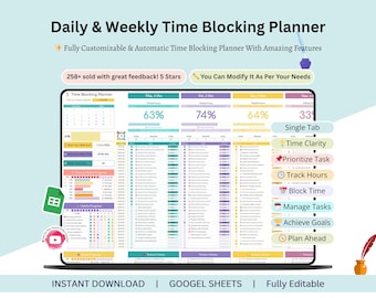 Time Blocking Planner - Time block planner - time management - time management planner - time blocking spreadsheet -time block google sheets