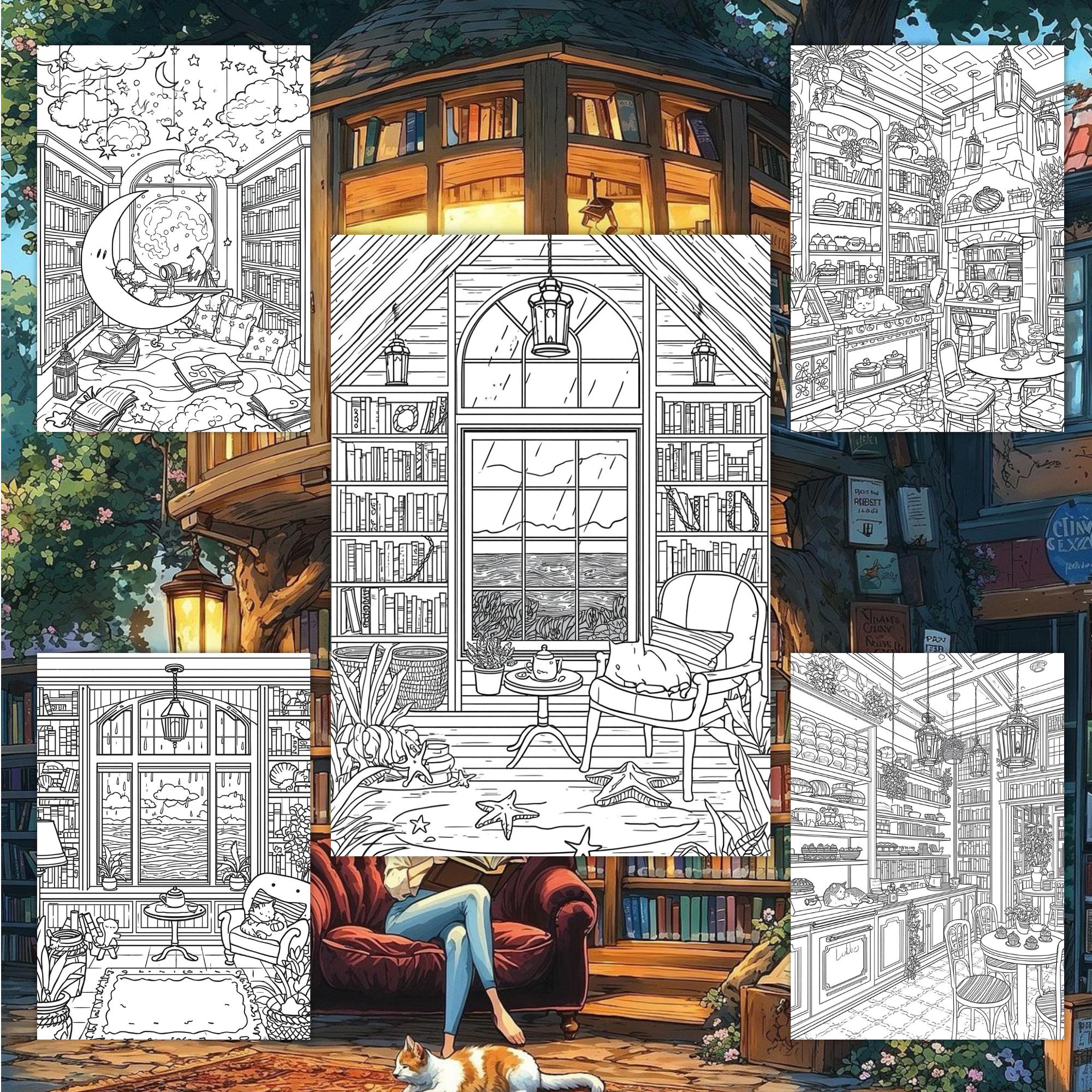 1000+ Library Coloring Pages Enchanted Library Fantasy Library Adult ...