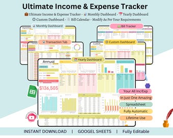 "Einkommen und Ausgaben Tracker - Geschäft Ausgaben Tracker - Budget Vorlage - Rechnungs Tracker - Ausgaben Tracker - ""Einnahmen und Ausgaben Tabelle""."