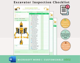 Lista de verificación de inspección de excavadoras - Operador de excavadora - Lista de verificación de excavadoras - Inspección del sitio de construcción - Lista de verificación de seguridad de la inspección del sitio