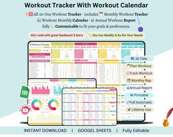 Workout Tracker - Workout Tracker Google Sheet - Workout Vorlage Google Sheets - Workout Kalender Vorlage - Workout Tabelle Vorlage
