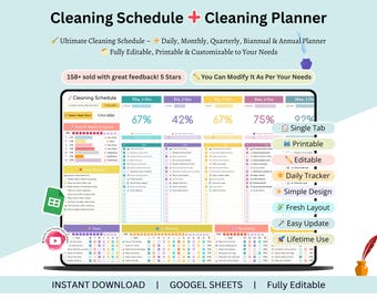 Cleaning Schedule Planner - cleaning schedule template - cleaning planner printable - editable cleaning planner - digital cleaning planner