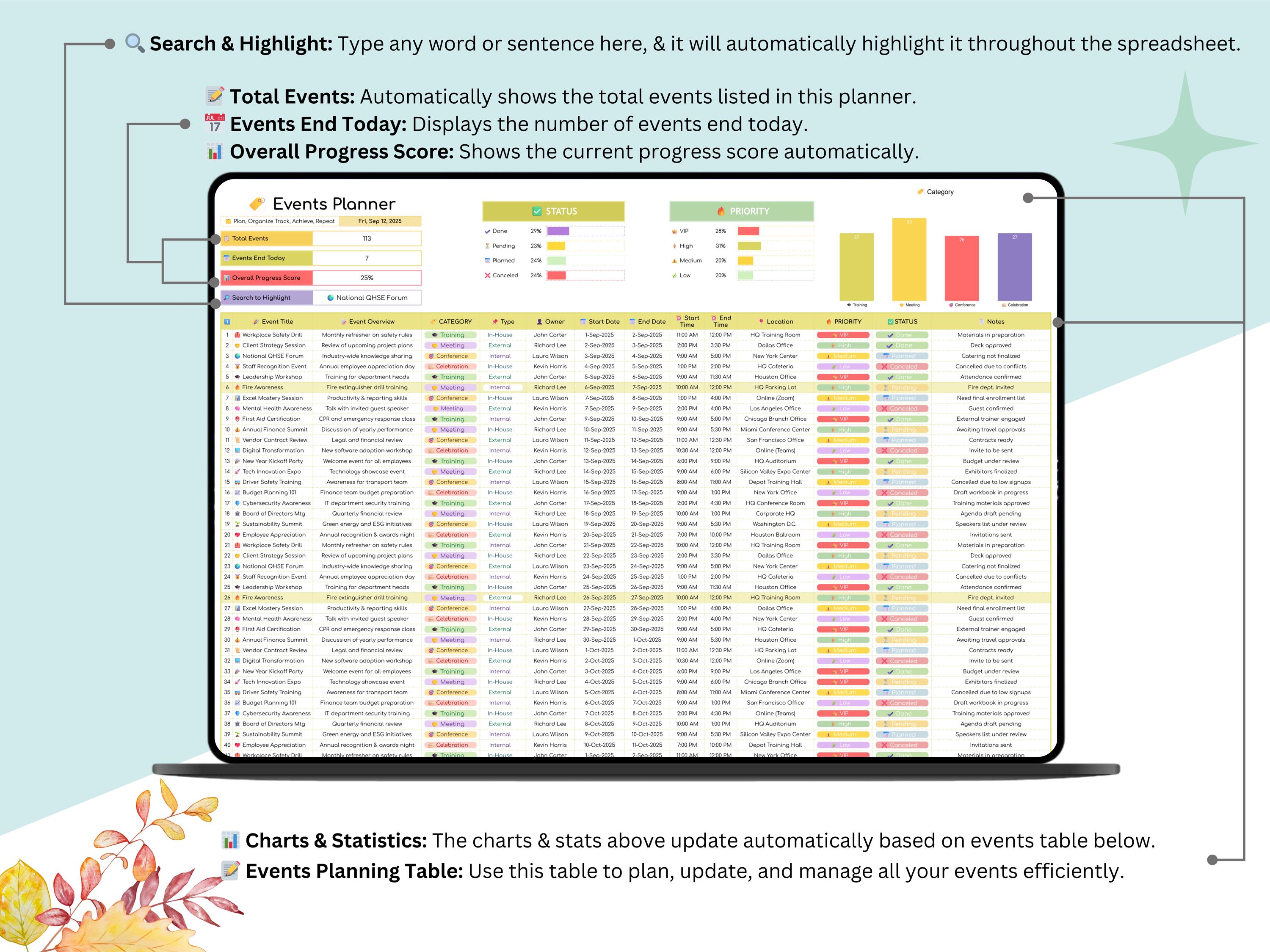Events Planner - Events Calendar - Events Calendar Google Sheets ...