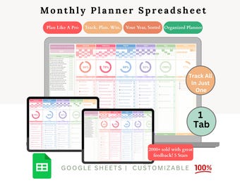 Monthly Planner Spreadsheet - monthly planner google sheet - monthly planner dashboards - monthly planner colorful - monthly planner google